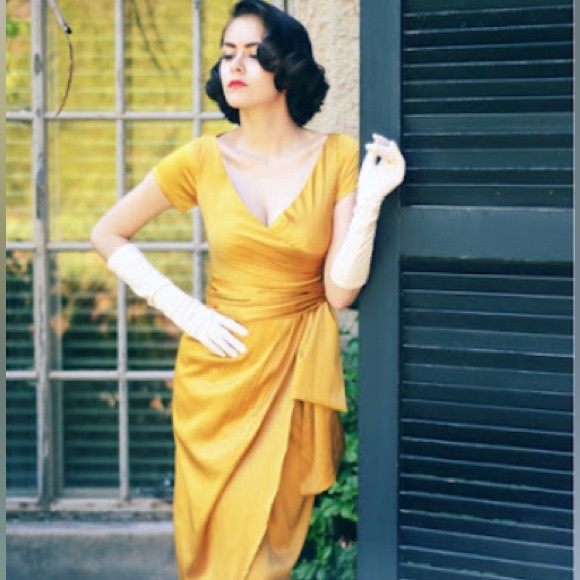 Pinup Girl Clothing “Gold Ava Dress” - Picture 2 of 7